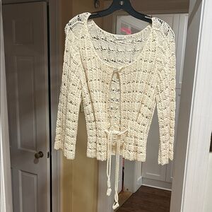 Elegant Cream Women's Crochet Cardigan